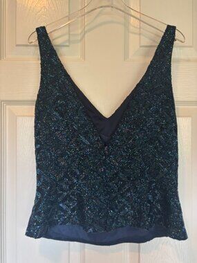 Carmen Marc Valvo Beaded Evening Top Navy Size 4